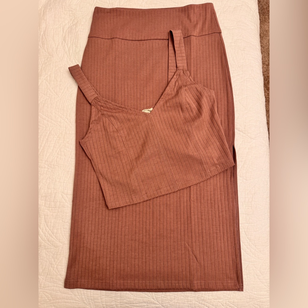 Mia Joy Joyfolie Ribbed Mauve Skirt Set